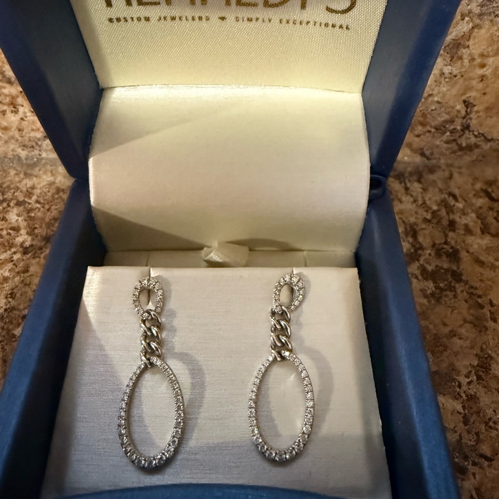 Elegant Diamond Oval Drop Earrings in White Gold
